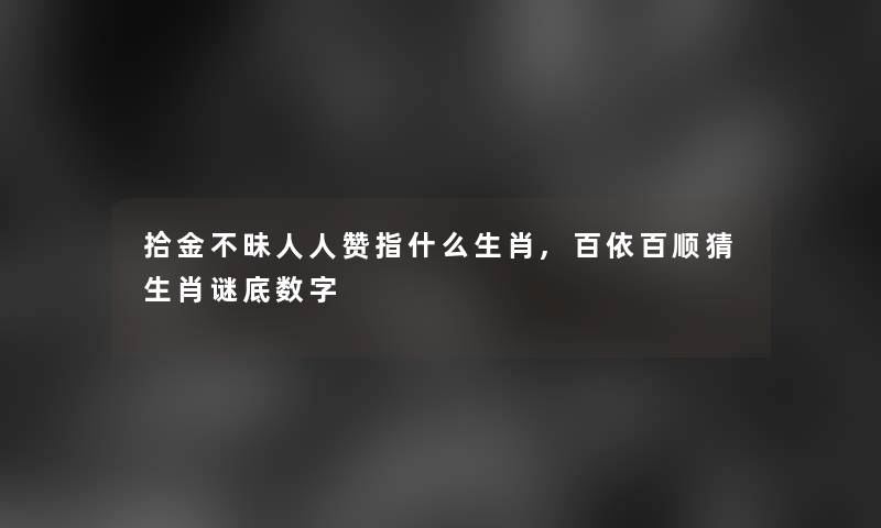 拾金不昧人人赞指什么生肖,百依百顺猜生肖谜底数字