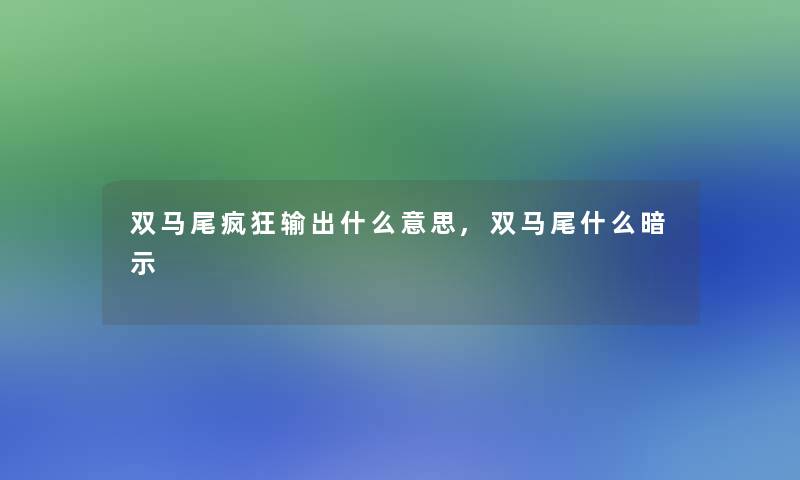 双马尾疯狂输出什么意思,双马尾什么暗示