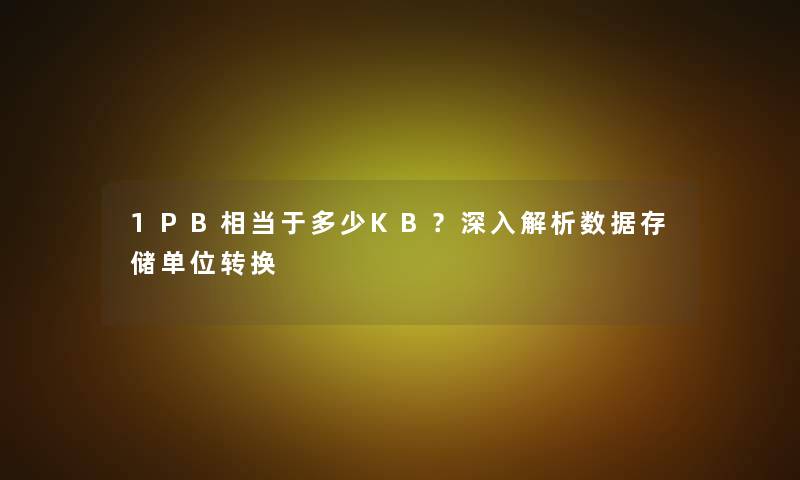 1PB相当于多少KB？深入解析数据存储单位转换