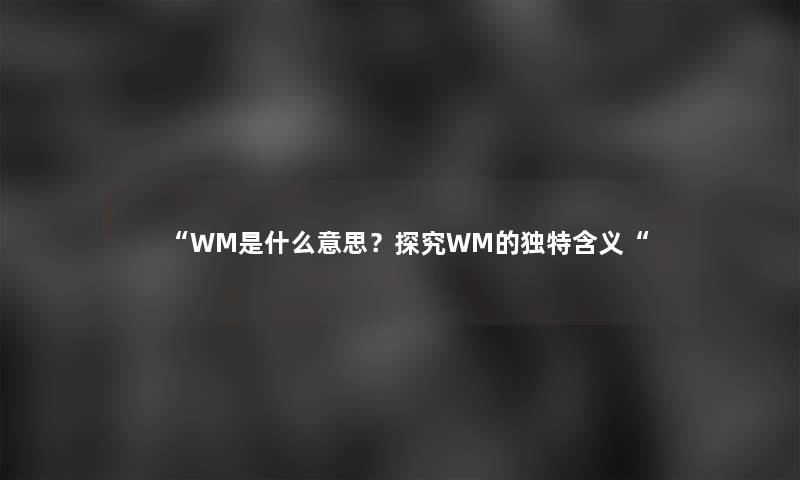 “WM是什么意思？探究WM的独特含义“