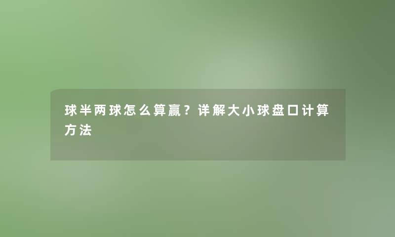 球半两球怎么算赢？详解大小球盘口计算方法