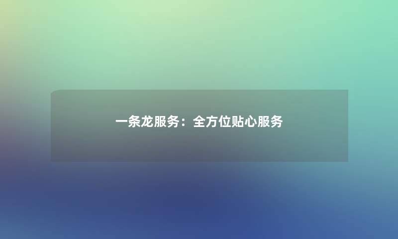 一条龙服务：全方位贴心服务