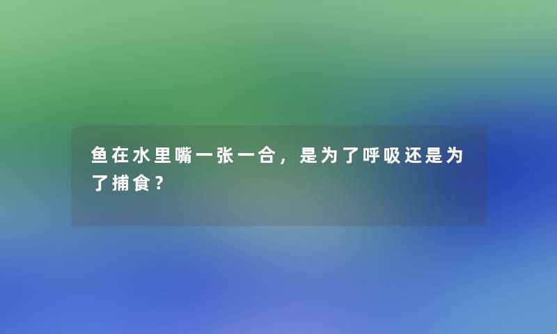 鱼在水里嘴一张一合，是为了呼吸还是为了捕食？