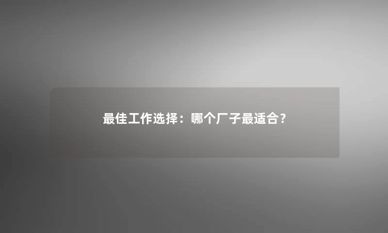 理想工作选择：哪个厂子适合？