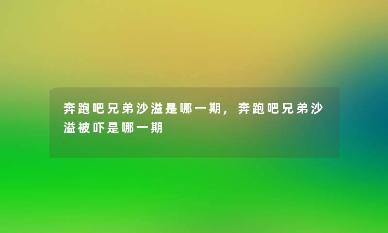 奔跑吧兄弟沙溢是哪一期,奔跑吧兄弟沙溢被吓是哪一期