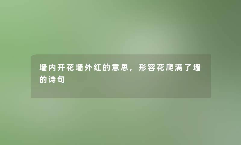 墙内开花墙外红的意思,形容花爬满了墙的诗句