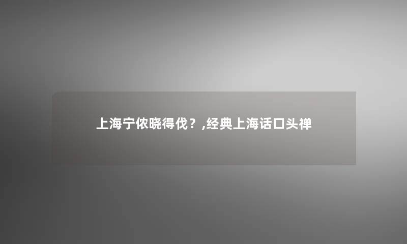 上海宁侬晓得伐？,经典上海话口头禅