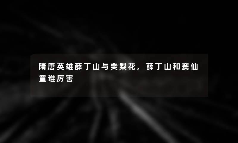 隋唐英雄薛丁山与樊梨花,薛丁山和窦仙童谁厉害