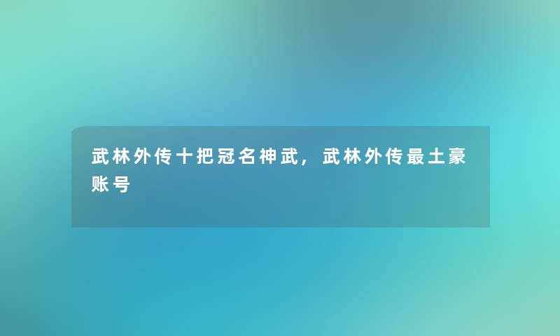 武林外传十把冠名神武,武林外传土豪账号