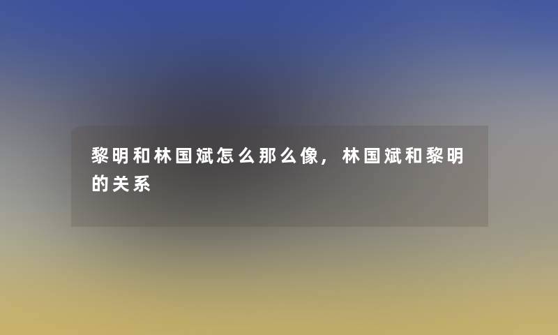 黎明和林国斌怎么那么像,林国斌和黎明的关系