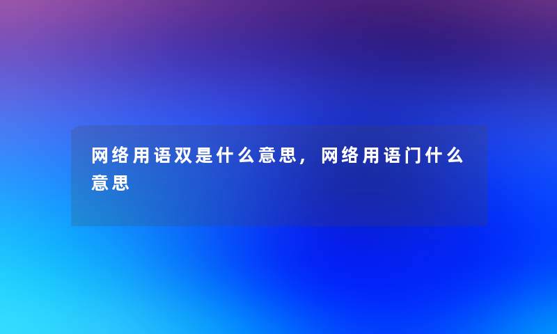 网络用语双是什么意思,网络用语门什么意思