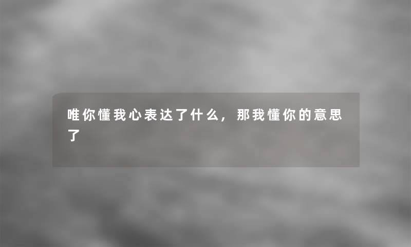 唯你懂我心表达了什么,那我懂你的意思了