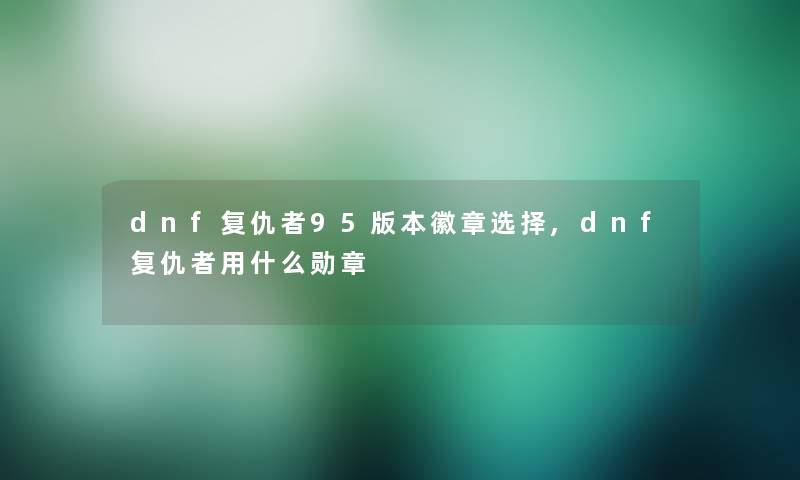 dnf复仇者95版本徽章选择,dnf复仇者用什么勋章