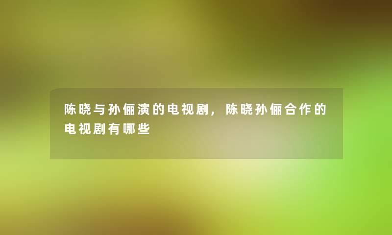 陈晓与孙俪演的电视剧,陈晓孙俪合作的电视剧有哪些