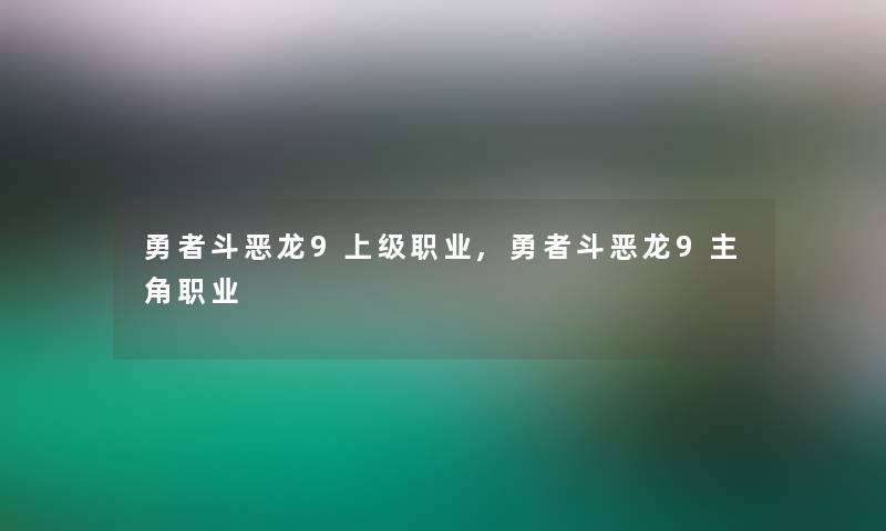 勇者斗恶龙9上级职业,勇者斗恶龙9主角职业