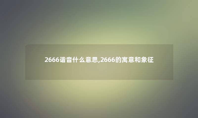 2666谐音什么意思,2666的寓意和象征