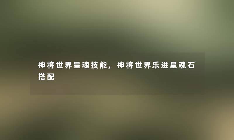 神将世界星魂技能,神将世界乐进星魂石搭配