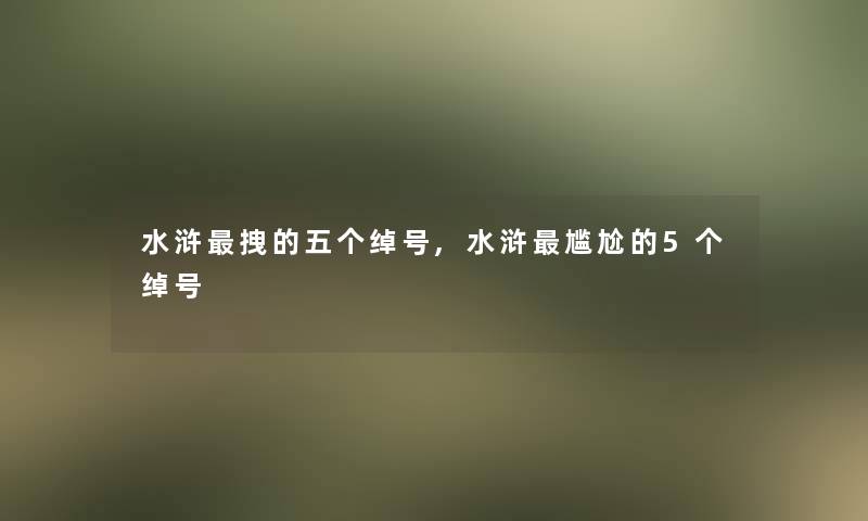 水浒拽的五个绰号,水浒尴尬的5个绰号