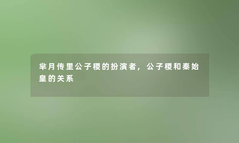 芈月传里公子稷的扮演者,公子稷和秦始皇的关系