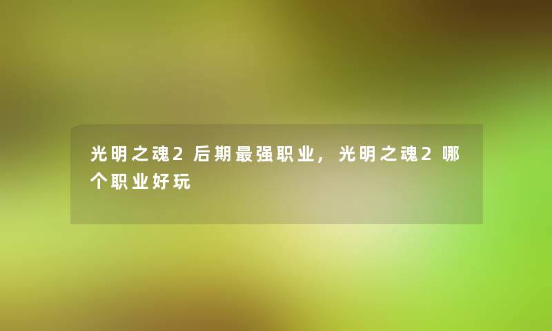 光明之魂2后期强职业,光明之魂2哪个职业好玩