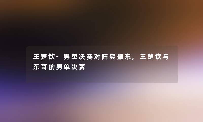 王楚钦-男单决赛对阵樊振东,王楚钦与东哥的男单决赛