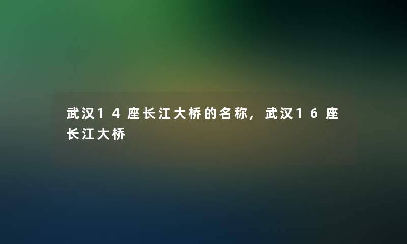 武汉14座长江大桥的名称,武汉16座长江大桥