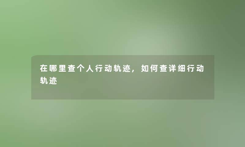 在哪里查个人行动轨迹,如何查详细行动轨迹