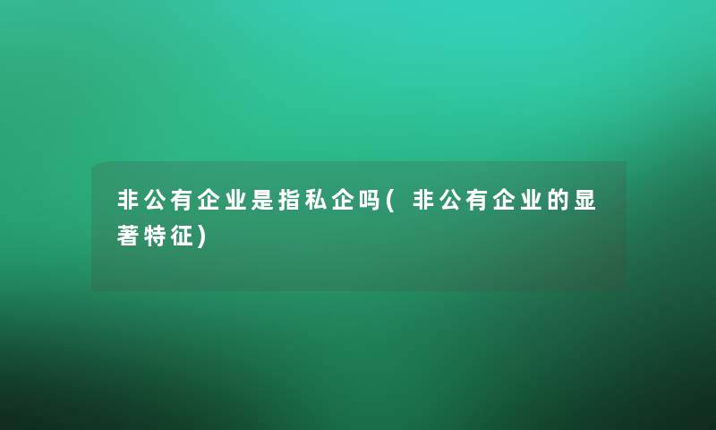 非公有企业是指私企吗(非公有企业的显著特征)