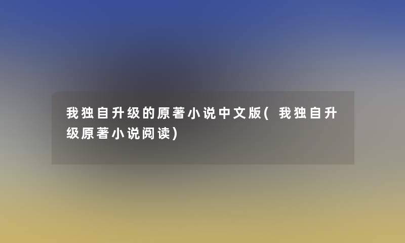 我独自升级的原著小说中文版(我独自升级原著小说阅读)