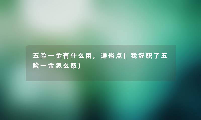 五险一金有什么用,通俗点(我辞职了五险一金怎么取)