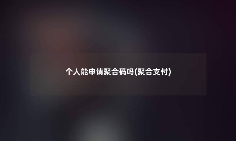 个人能申请聚合码吗(聚合支付)