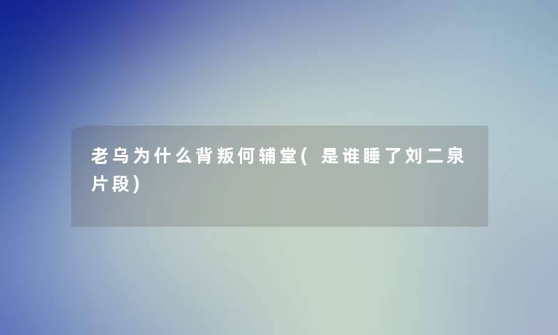 老乌为什么背叛何辅堂(是谁睡了刘二泉片段)