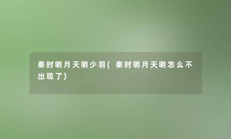 秦时明月天明少羽(秦时明月天明怎么不出现了)