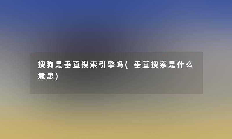 搜狗是垂直搜索引擎吗(垂直搜索是什么意思)